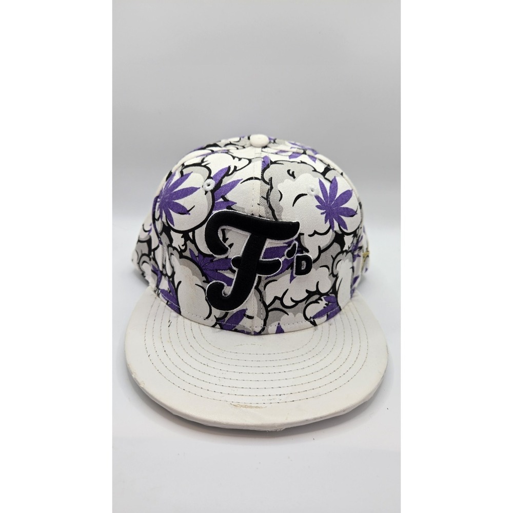 Art Sew Filthy Dripped F'd Snapback Hat Purple Cloud Weed Leaf Print Flat Bill